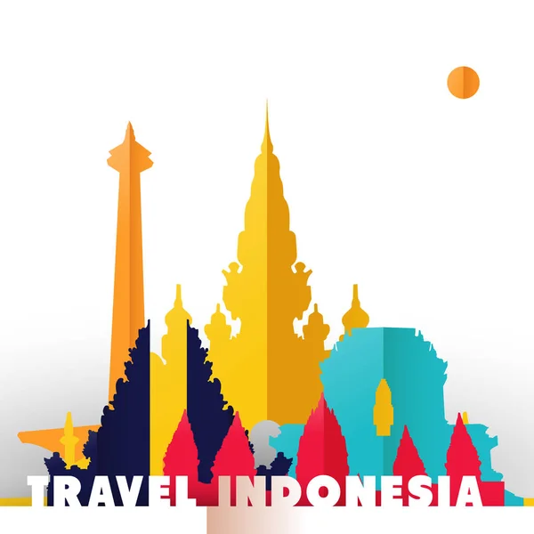 Travel Indonesia paper cut world monuments — Stock Vector