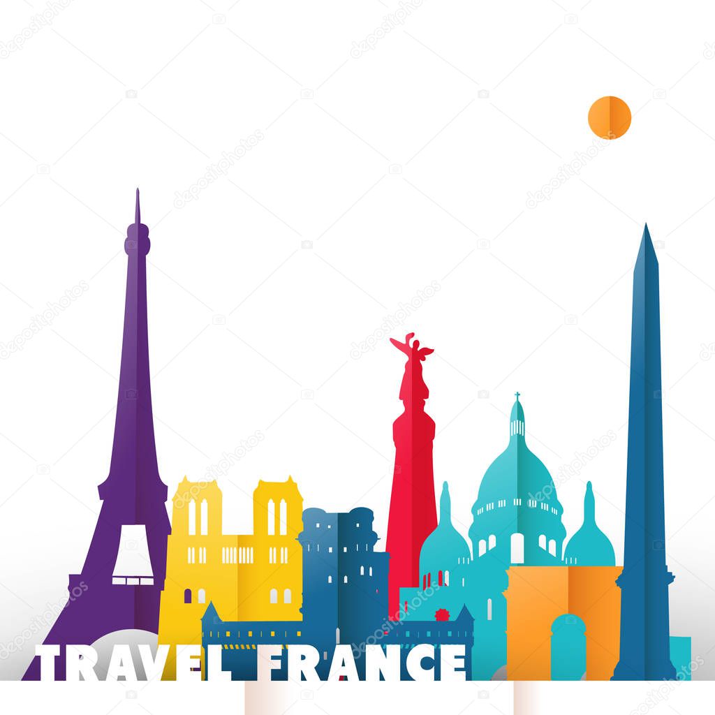 Travel france paper cut world monuments