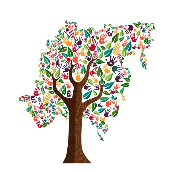 Asie empreinte main arbre symbole pour le monde aider — Image vectorielle