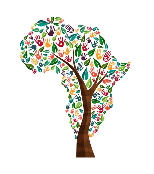 Afrique empreinte main arbre symbole pour le monde aider — Image vectorielle