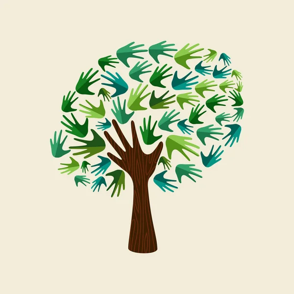 Zelená ruka strom pro přírodní prostředí pomoc — Stockový vektor