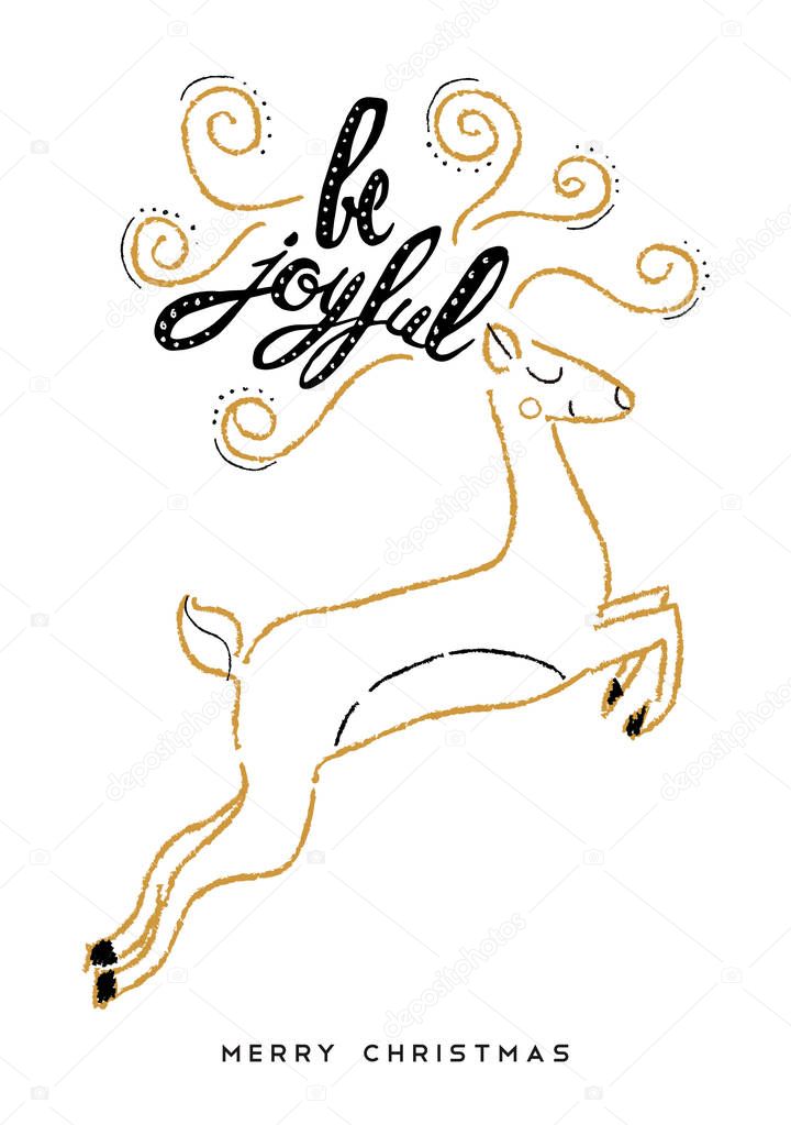 Christmas greeting card hand drawn deer design