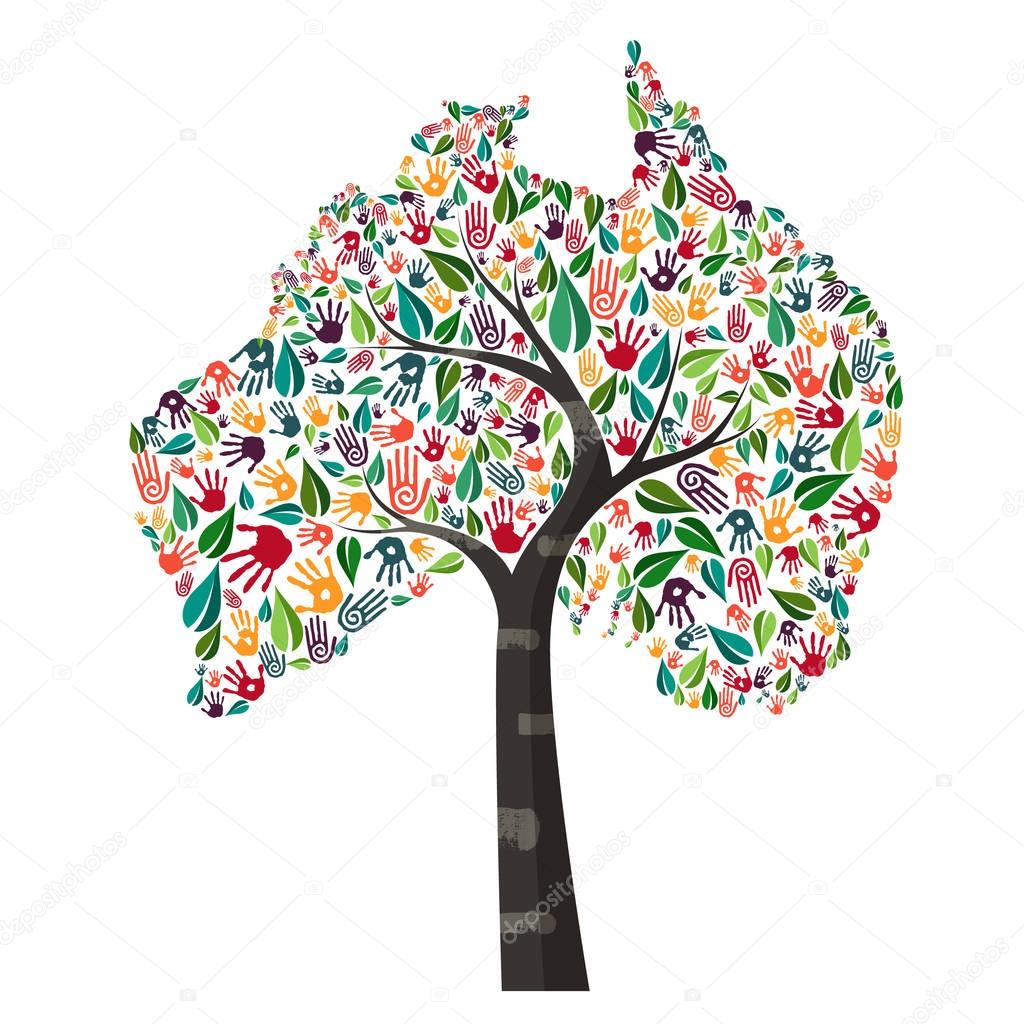 Australia hand print tree symbol for world help