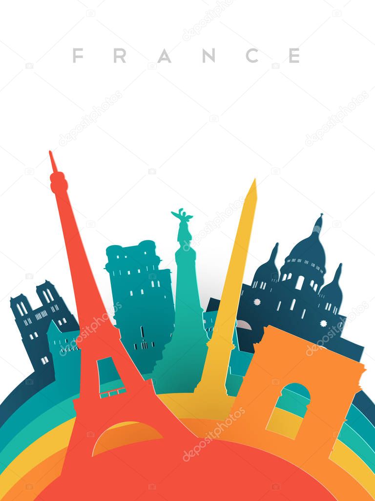 Travel France 3d paper cut world landmarks