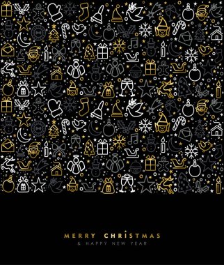 Altın Noel tatil satırı sanat simge tebrik kartı