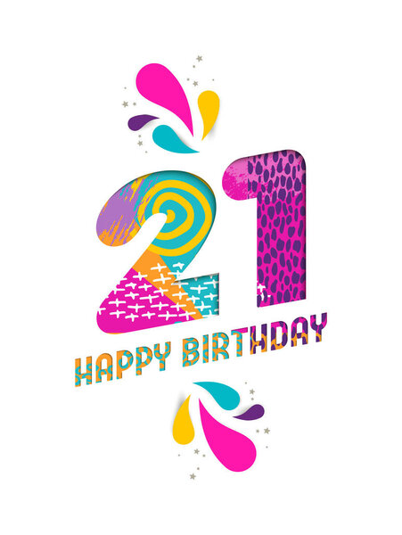 Happy birthday 21 year paper cut greeting card