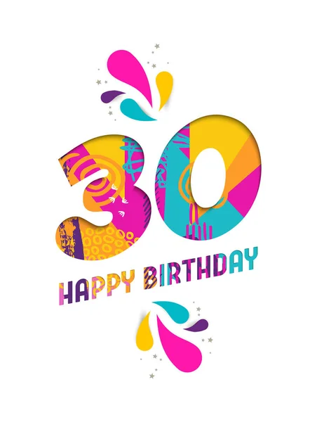 生日快乐 30 年剪纸贺卡 — 图库矢量图片