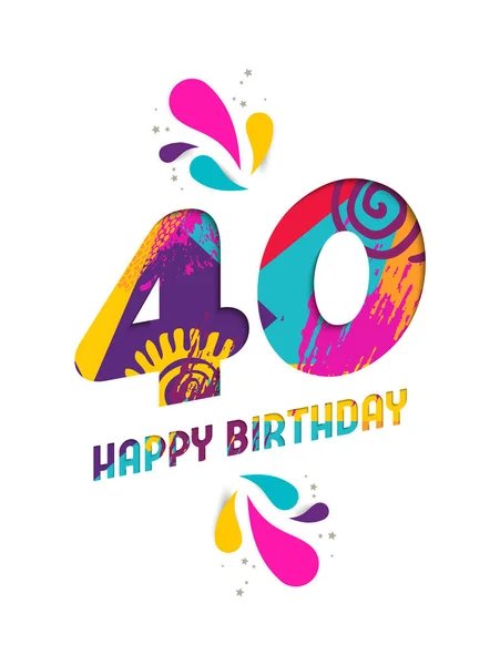 Boldog születésnapot 40 év papír vágott üdvözlőlap — Stock Vector