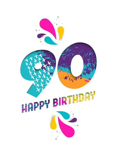 Feliz cumpleaños 90 años tarjeta de felicitación de corte de papel — Vector de stock