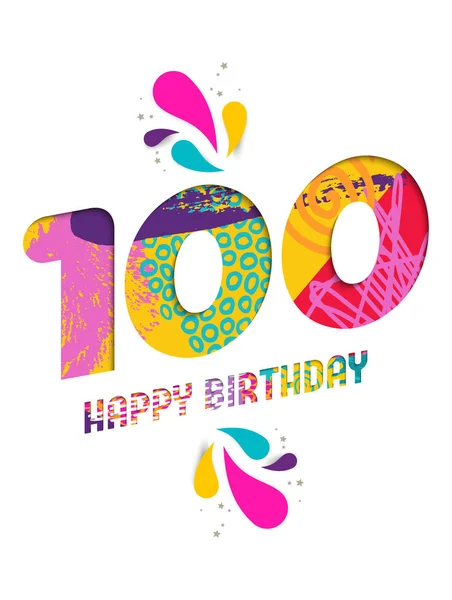 Happy birthday 100 year paper cut greeting card — Stock Vector