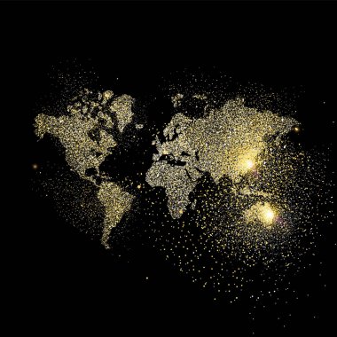 Dünya harita altın glitter sanat kavramı illüstrasyon