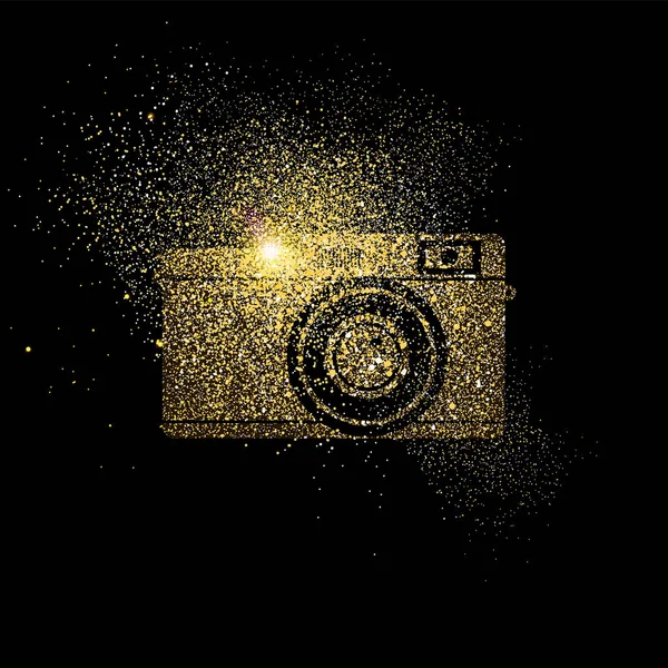 Camera gold glitter concept symbol illustration — Stock Vector