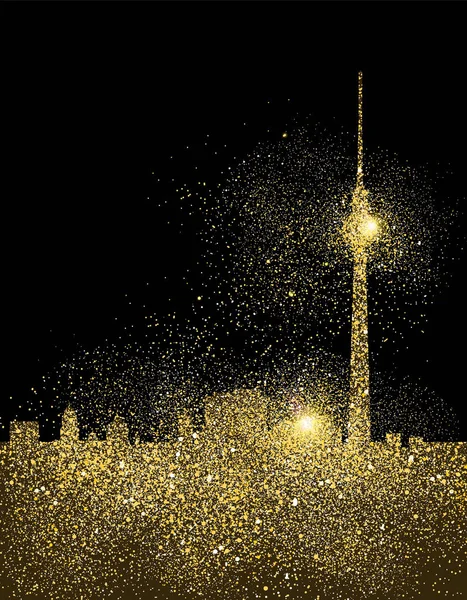 Cidade skyline ouro brilho arte conceito ilustração — Vetor de Stock