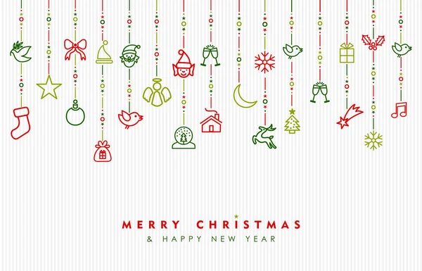 Natale e nuovo anno ornamento contorno icona card — Vettoriale Stock