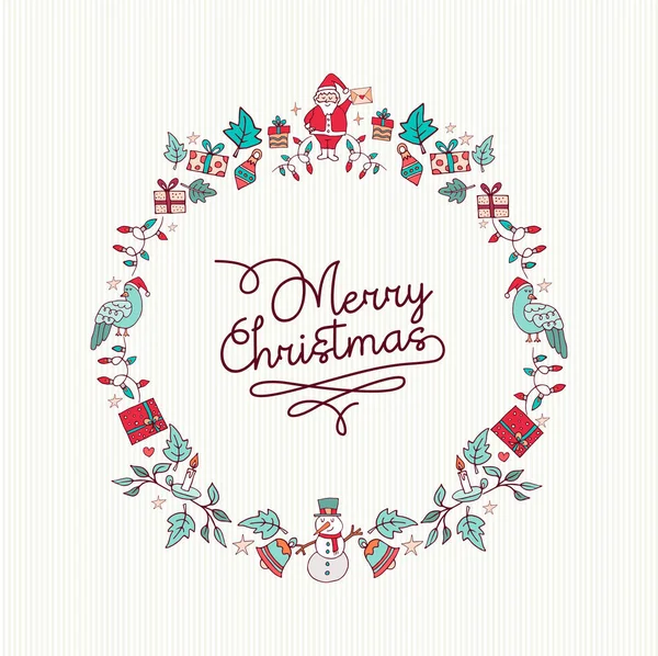 Boże Narodzenie ręcznie rysowane ikony karty wakacje wieniec — Wektor stockowy
