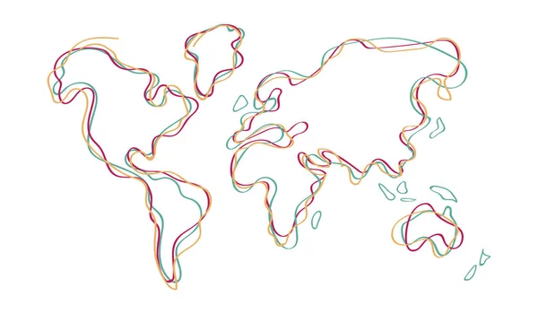 Weltkarte Doodle Farbskizze handgezeichnete Kunst — Stockvektor