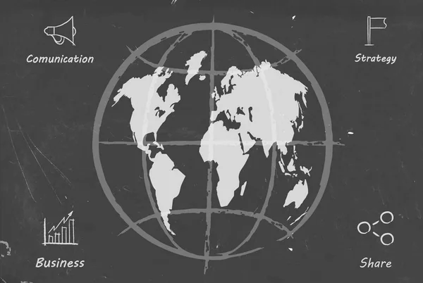 Negocios wolrd mapa pizarra boceto ilustración — Archivo Imágenes Vectoriales