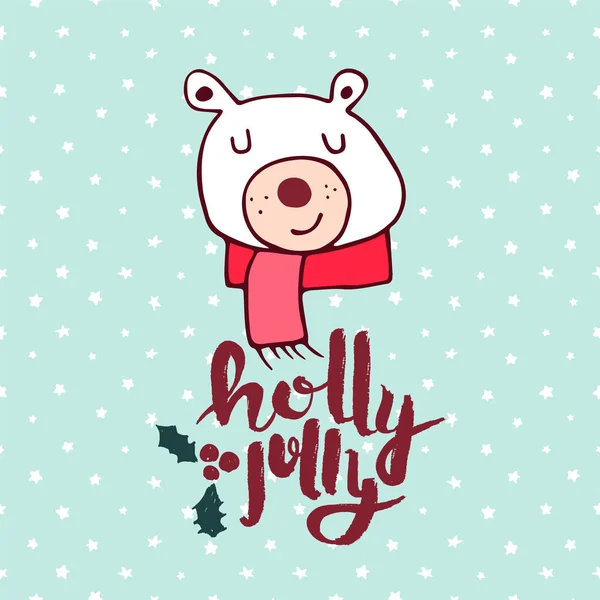 Navidad lindo día de fiesta polar oso tarjeta de dibujos animados — Vector de stock