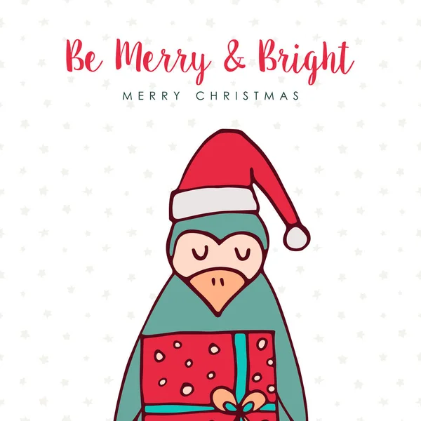 圣诞圣诞老人企鹅卡通节日贺卡 — 图库矢量图片