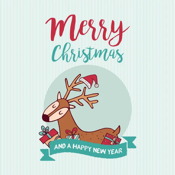 Vánoce a nový rok roztomilý vánoční dárek jelen — Stockový vektor