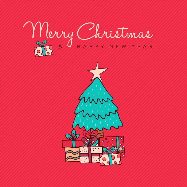 Noel ve yeni yıl kızıl çam ağacı kartı doodle — Stok Vektör