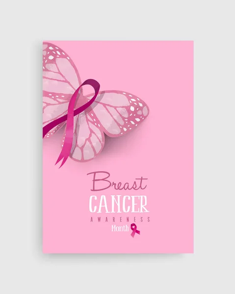 Nastro rosa farfalla cancro al seno poster d'arte — Vettoriale Stock