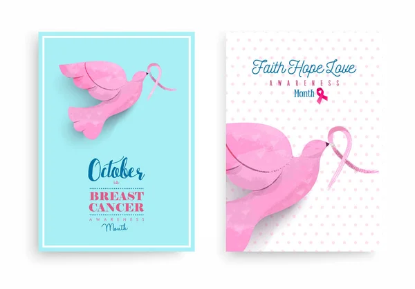 Μαστού Καρκίνος ευαισθητοποίησης ροζ κορδέλα πουλί αφίσα — Διανυσματικό Αρχείο