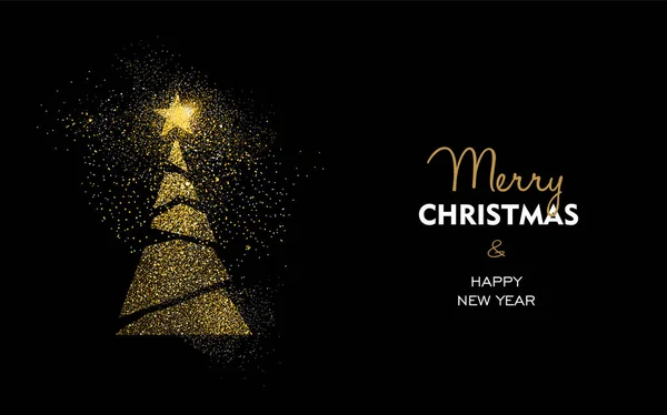 クリスマスと新年のゴールドラメ パイン ツリー カード — ストックベクタ