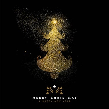 Noel ve yeni yıl altın glitter çam ağacı kartı
