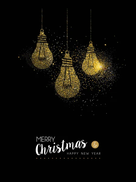 Navidad y año nuevo oro brillo bombilla tarjeta — Archivo Imágenes Vectoriales
