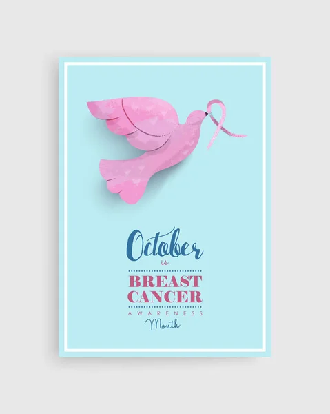 Afiche de arte de pájaro paloma rosa conciencia cáncer de mama — Vector de stock