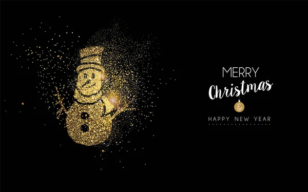 Noel ve yeni yıl altın glitter kardan adam kartı — Stok Vektör
