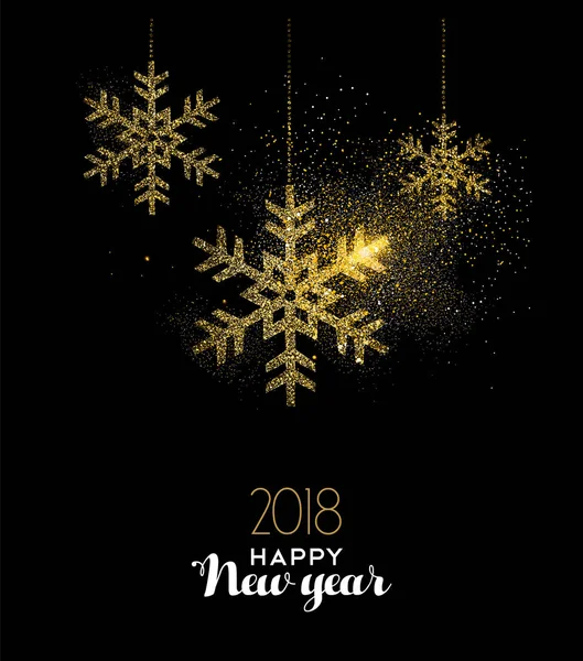 Feliz Año Nuevo 2018 decoración de nieve brillo de oro — Vector de stock