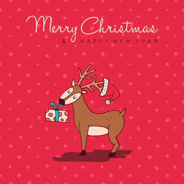 Kerstmis en Nieuwjaar schattig hand getekende herten kaart — Stockvector