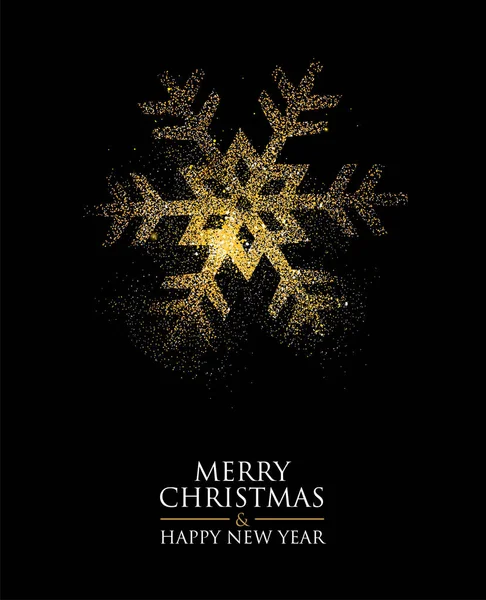 Kerstmis en Nieuwjaar gouden glitter sneeuwvlok kaart — Stockvector