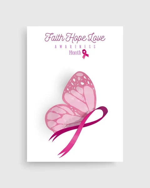 Cartaz de arte de fita de borboleta de câncer de mama rosa —  Vetores de Stock