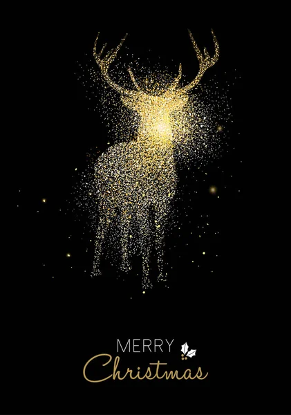 Χαρούμενα Χριστούγεννα ελάφια χρυσό γκλίτερ Ενοικιαζόμενα κάρτα — Διανυσματικό Αρχείο