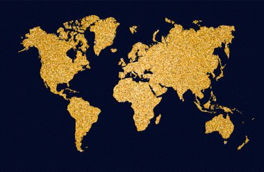 Dünya harita altın glitter sanat kavramı illüstrasyon