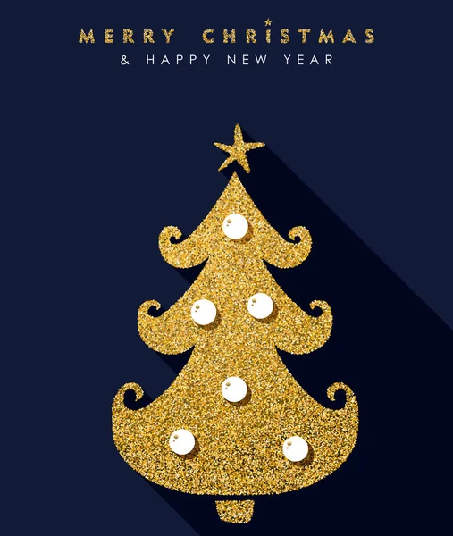 Navidad y año nuevo oro brillo pino tarjeta — Archivo Imágenes Vectoriales