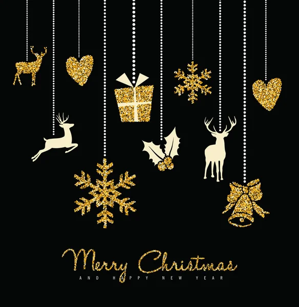 Noël Noël ornement cerf or paillettes carte — Image vectorielle