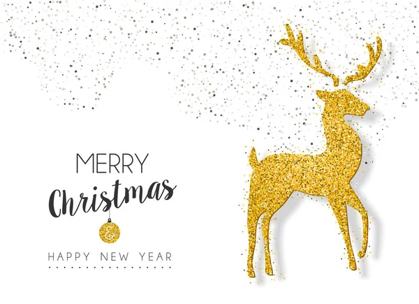 Christmas new year gold glitter deer greeting card — Stock Vector