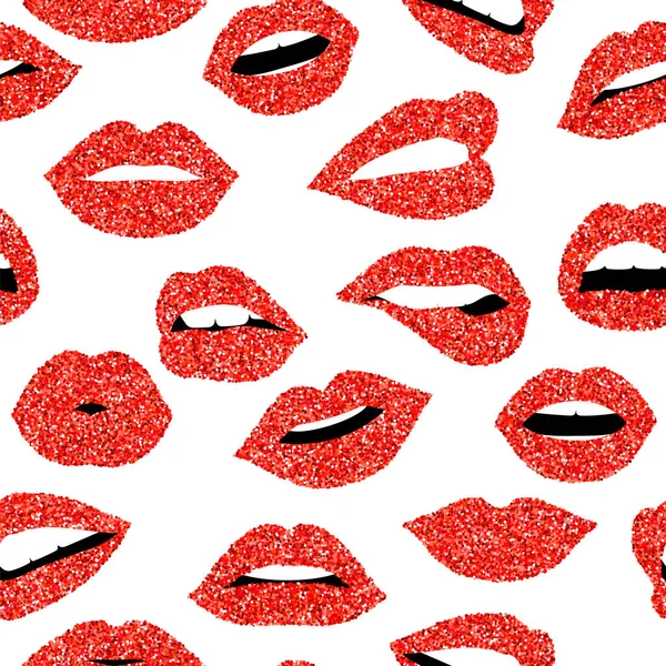 Red glitter girl mouth seamless pattern background — Stock Vector