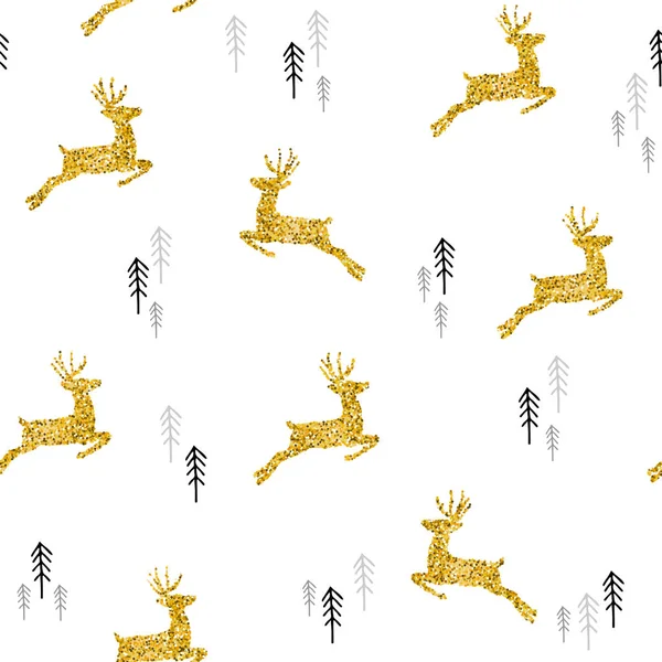 Weihnachten gold glitter deer xmas nahtloses muster — Stockvektor