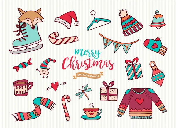Vánoce Nový rok roztomilý vánoční kreslené kolekce — Stockový vektor