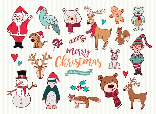 Yılbaşı yeni yıl şirin doodle çizgi film koleksiyonu