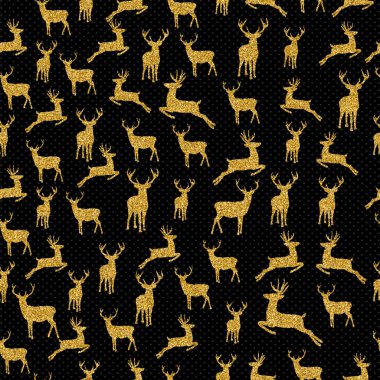 Noel altın glitter geyik xmas seamless modeli