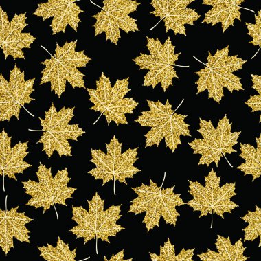 Altın glitter akçaağaç sonbahar ağaç yaprak seamless modeli