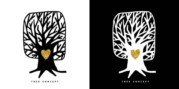 Símbolo de conceito de árvore de brilho dourado para cuidados com a natureza — Vetor de Stock