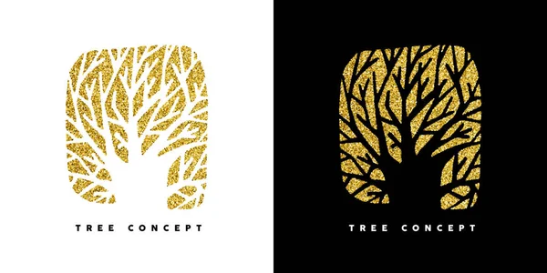 Símbolo de concepto de árbol de brillo dorado para el cuidado de la naturaleza — Vector de stock
