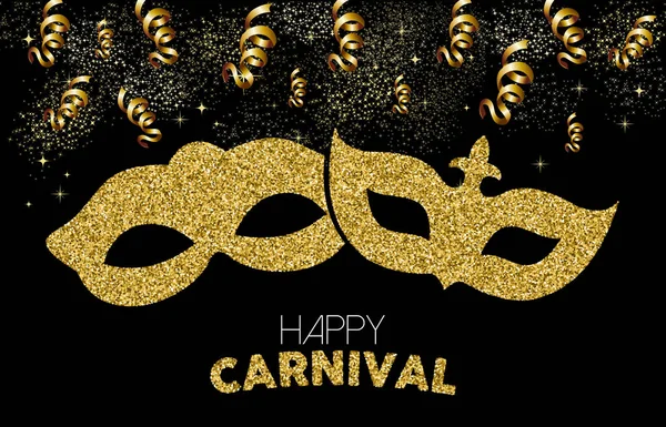 Feliz carnaval de oro brillo máscara traje diseño — Vector de stock